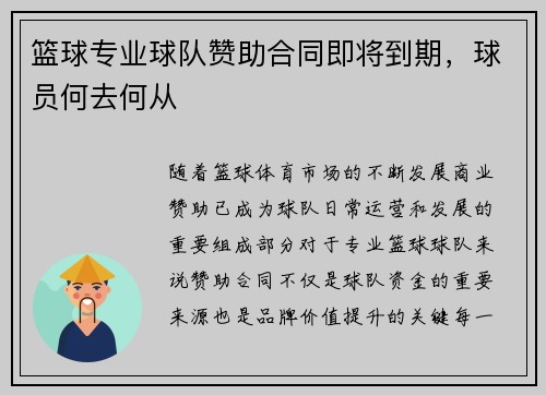 篮球专业球队赞助合同即将到期，球员何去何从