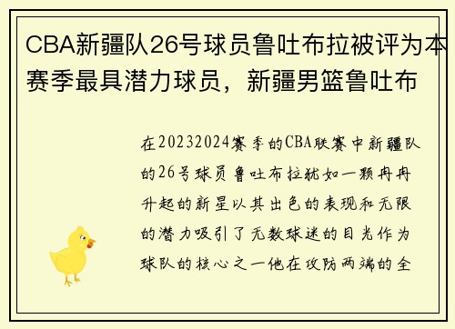 CBA新疆队26号球员鲁吐布拉被评为本赛季最具潜力球员，新疆男篮鲁吐布拉简历